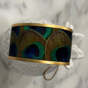 Peacock feathers gold cuff bracelet